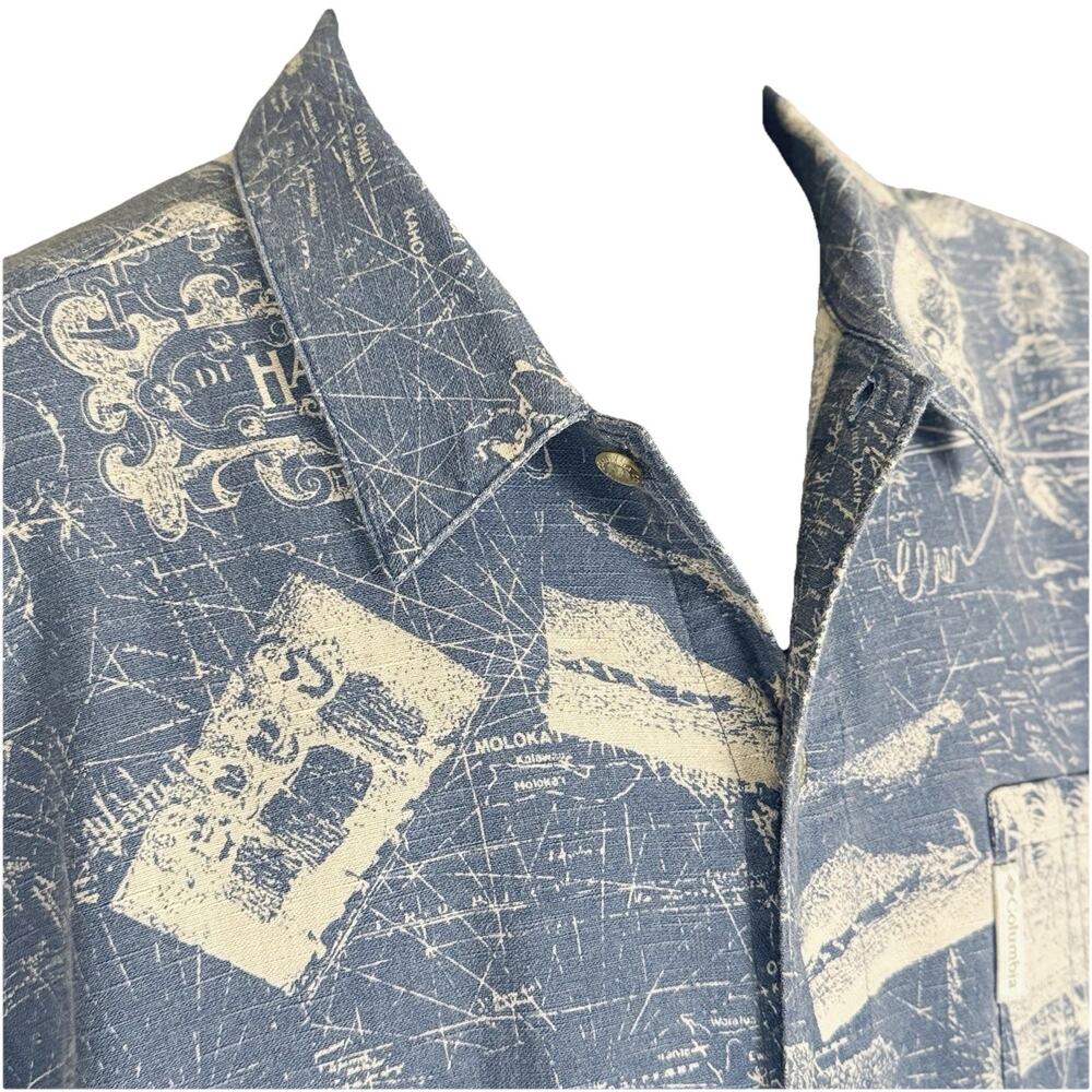 Columbia Blue Button Camp Shirt LG Maui Lahaina Hawaii Island Pacific Postcards‎ - Picture 3 of 7